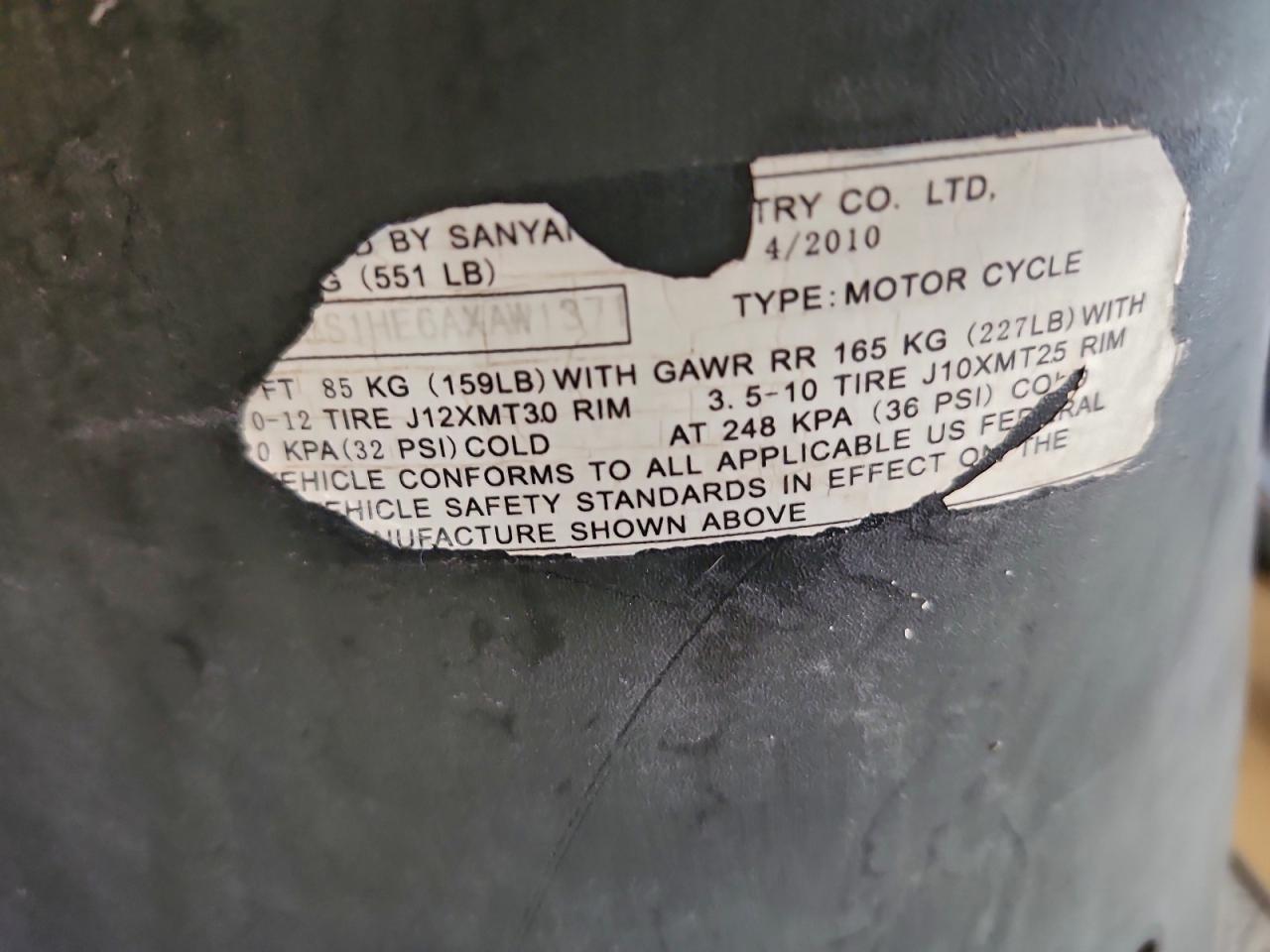 2010 Sym Fiddle Ii 125 VIN: RFGBS1HE6AXAW1371 Lot: 95218995