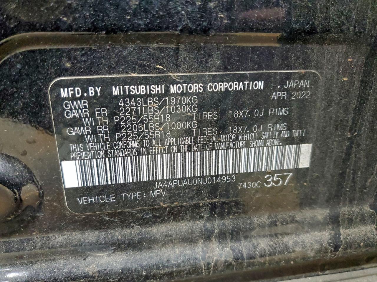 2022 Mitsubishi Outlander Sport Es VIN: JA4APUAU0NU014953 Lot: 94745955