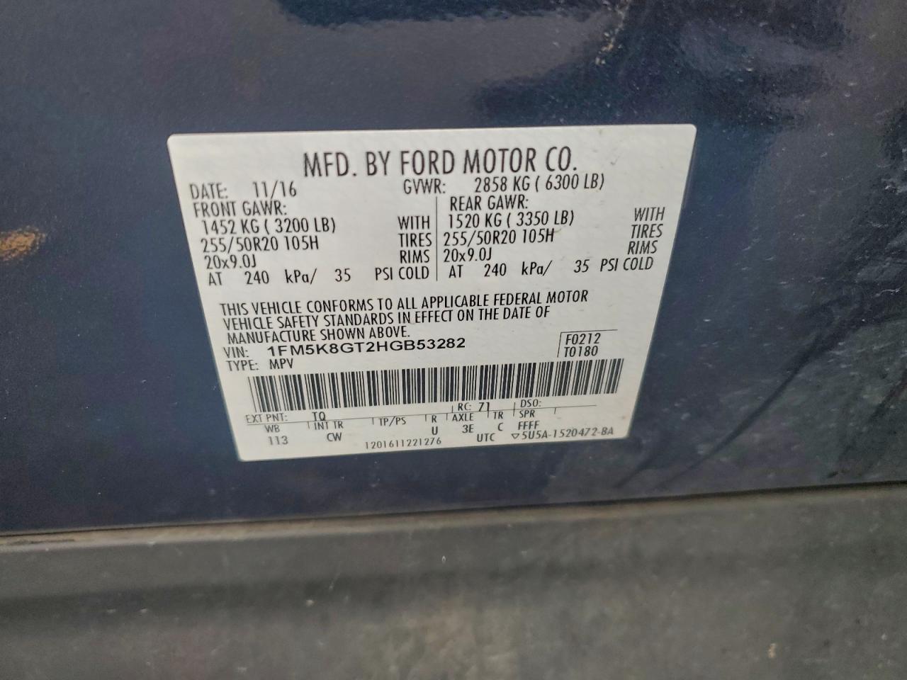 2017 Ford Explorer Sport VIN: 1FM5K8GT2HGB53282 Lot: 97428975