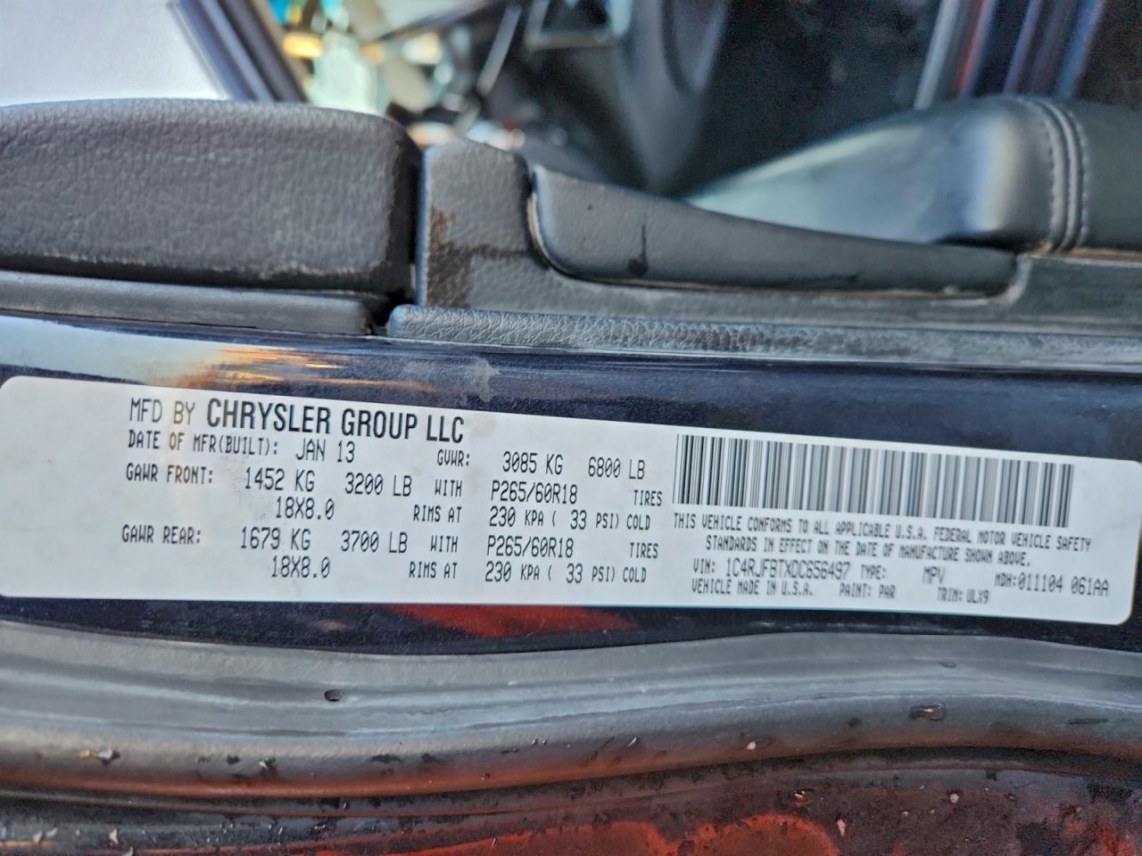 2013 Jeep Grand Cherokee Limited VIN: 1C4RJFBTXDC656497 Lot: 93699325