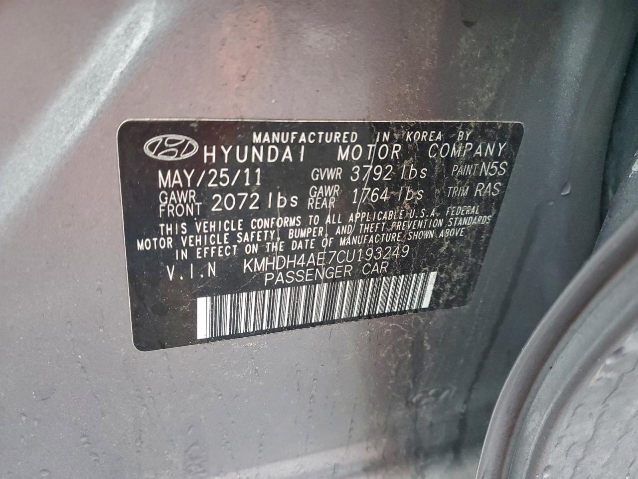 2012 Hyundai Elantra Gls VIN: KMHDH4AE7CU193249 Lot: 94960785