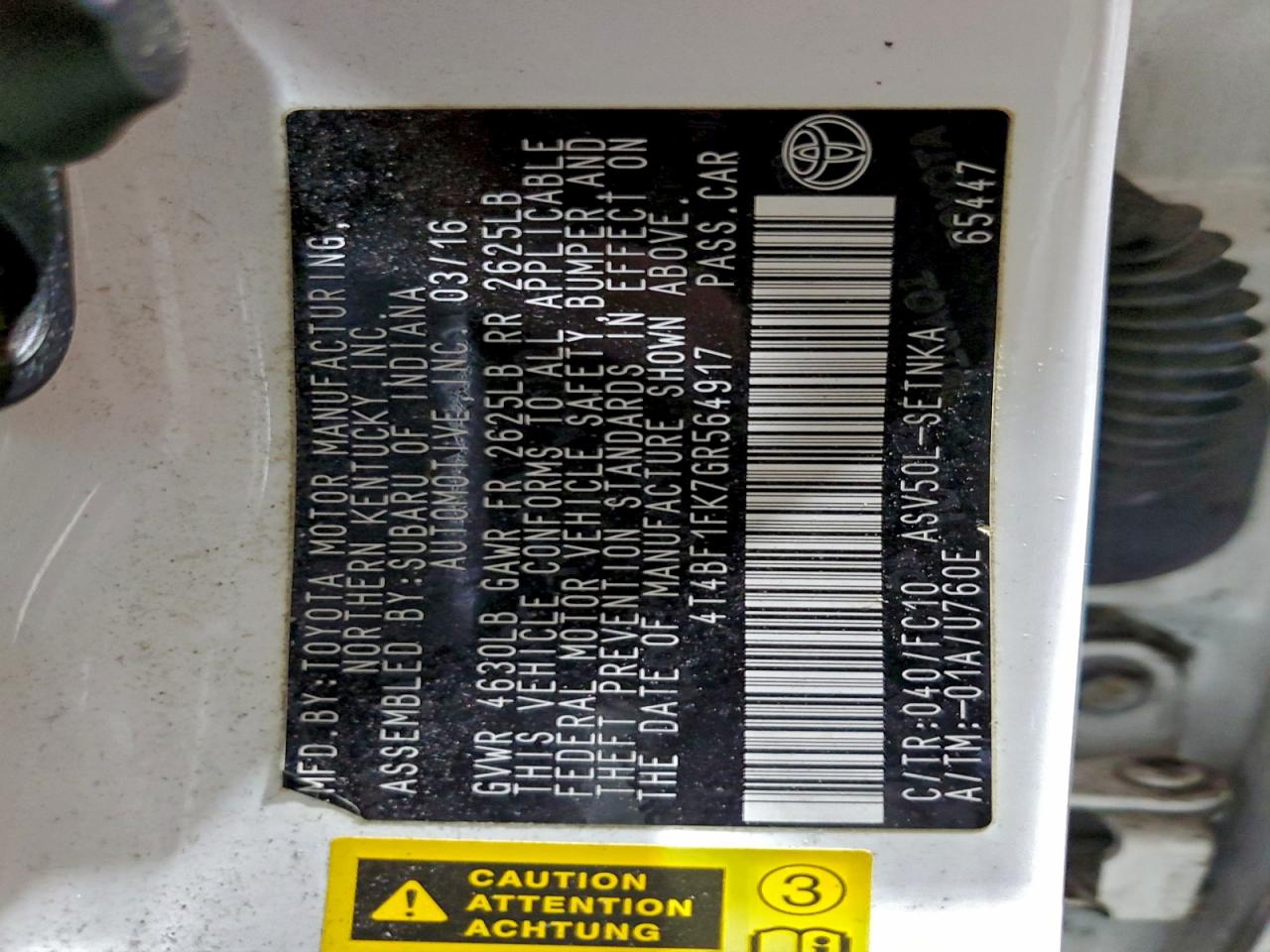 2016 Toyota Camry Le VIN: 4T4BF1FK7GR564917 Lot: 94740685