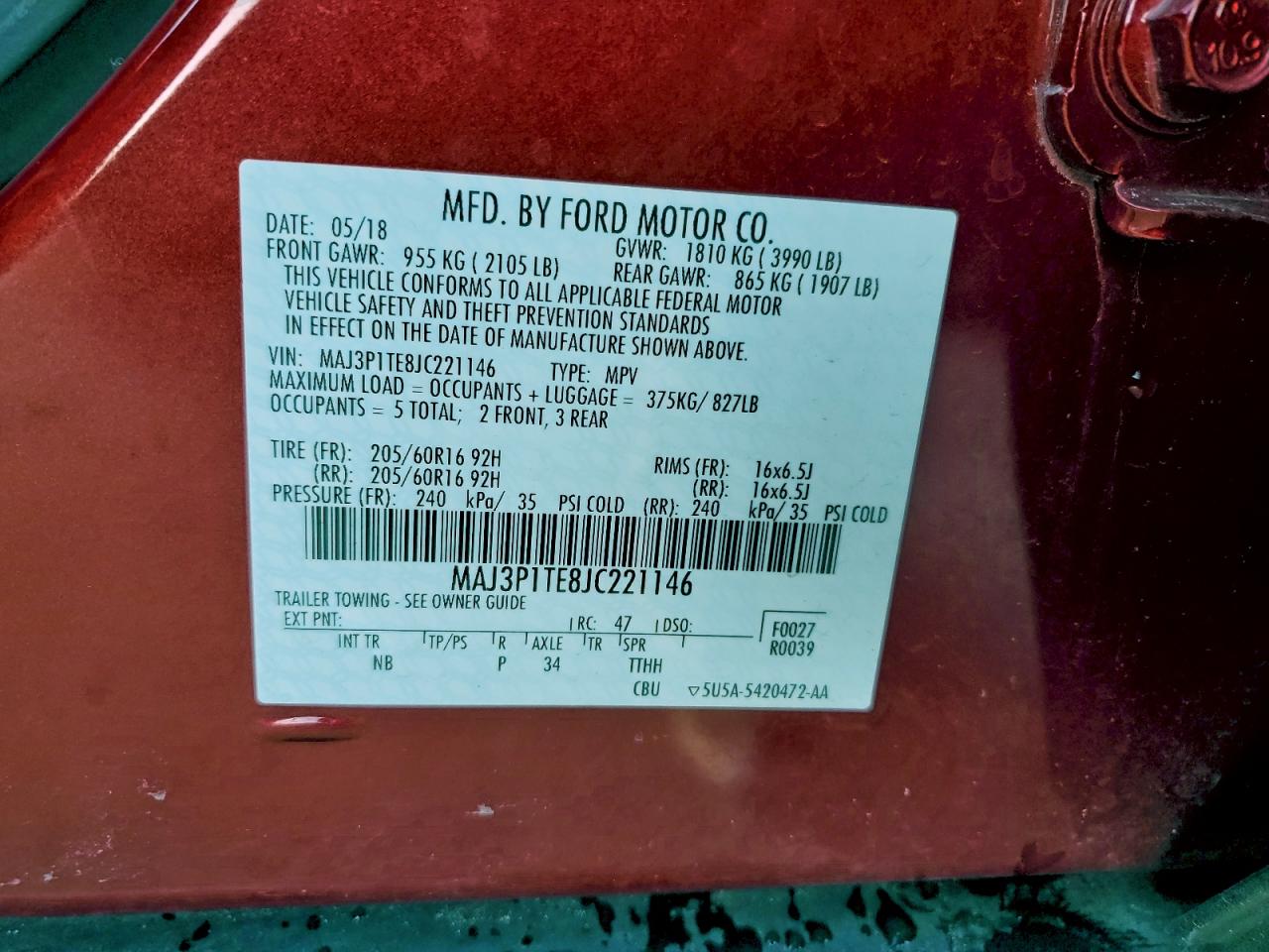 2018 Ford Ecosport Se VIN: MAJ3P1TE8JC221146 Lot: 95624125