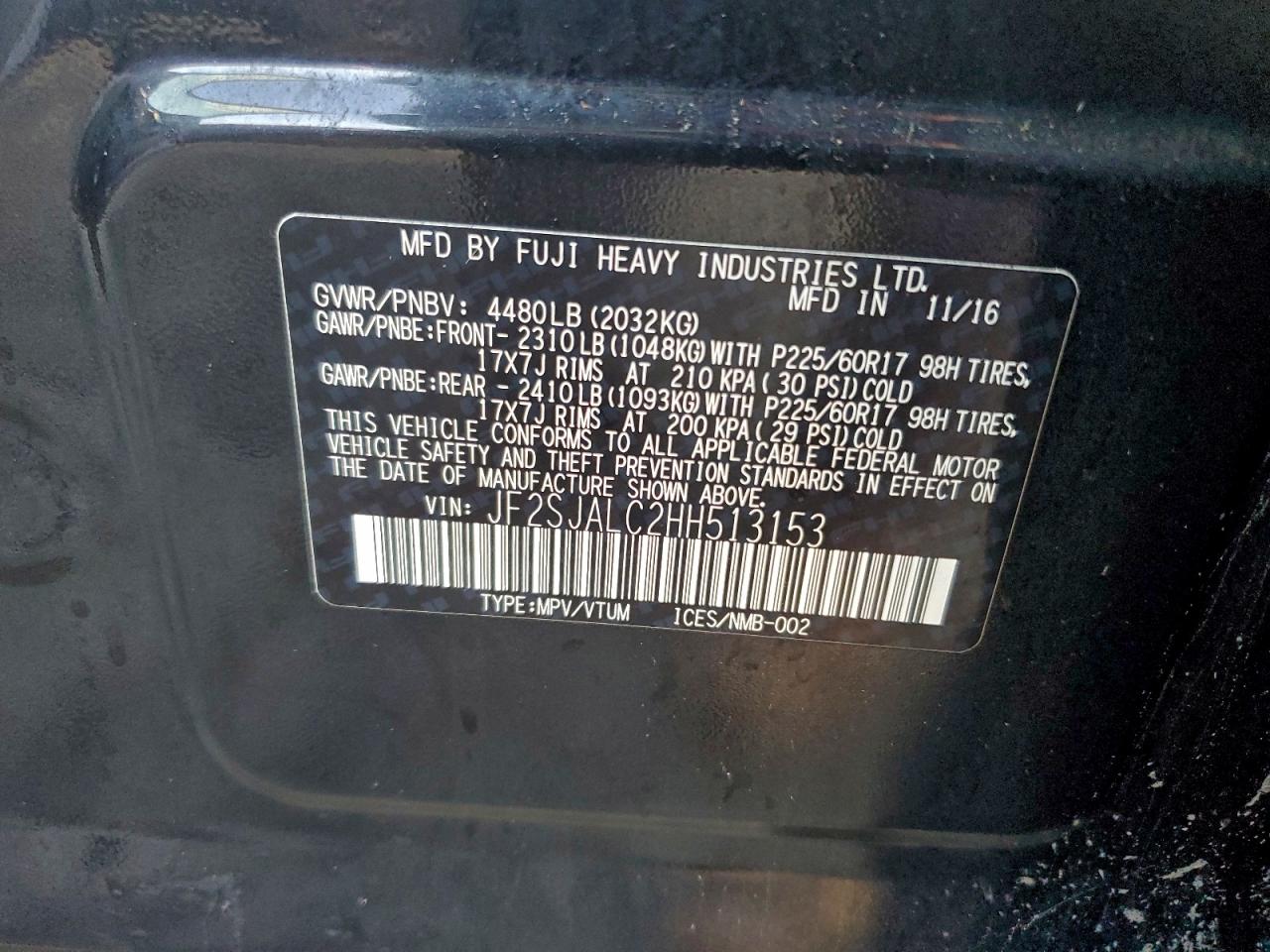 2017 Subaru Forester 2.5I Limited VIN: JF2SJALC2HH513153 Lot: 95085765