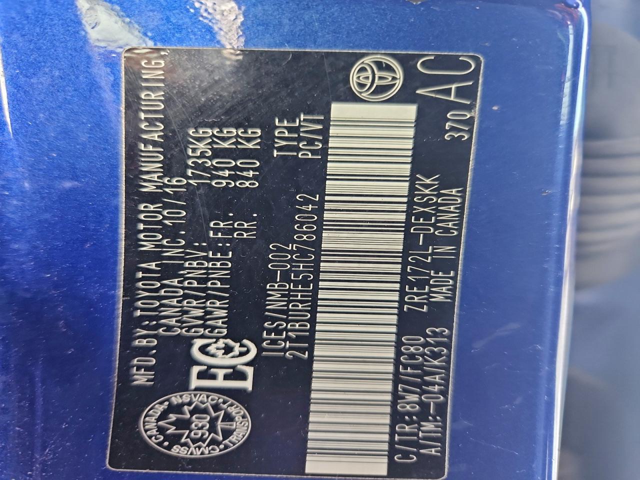 2017 Toyota Corolla L VIN: 2T1BURHE5HC786042 Lot: 95003245