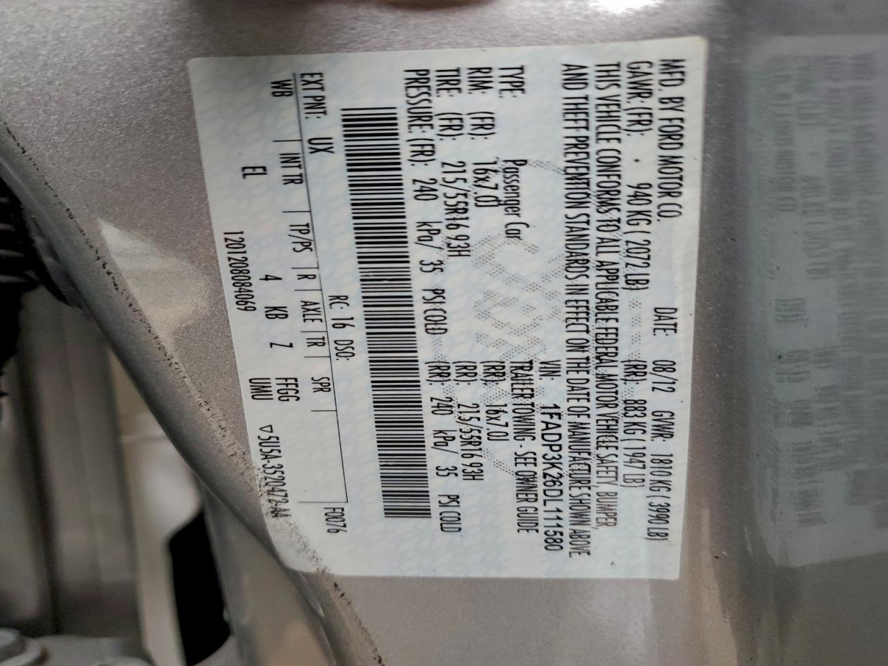 2013 Ford Focus Se VIN: 1FADP3K26DL111580 Lot: 95573625