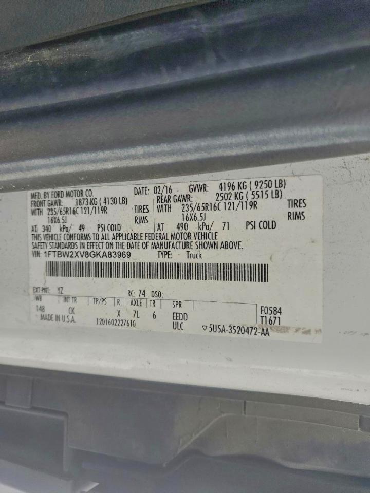 2016 Ford Transit 350 Delivery Van VIN: 1FTBW2XV8GKA83969 Lot: 86674275