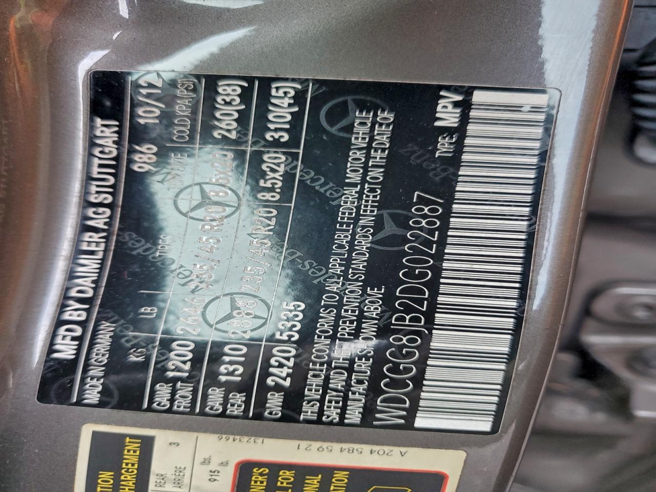 2013 Mercury Glk350 VIN: WDCG8JD2DG022887 Lot: 95833095