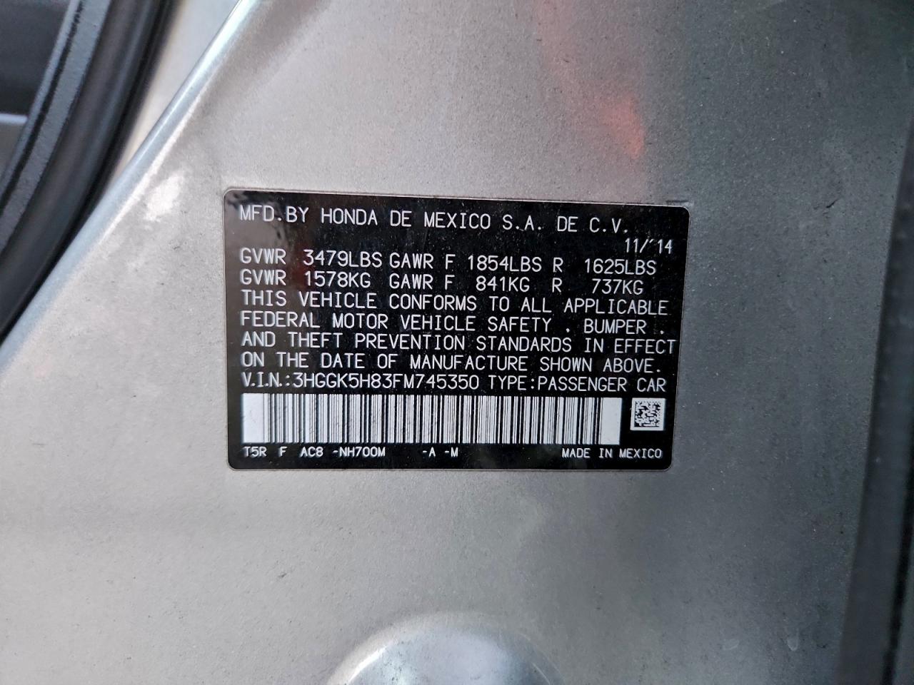 2015 Honda Fit Ex VIN: 3HGGK5H83FM745350 Lot: 95475945