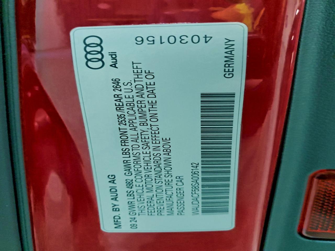 2025 Audi A5 Premium 45 VIN: WAUDACF58SA006142 Lot: 96558735