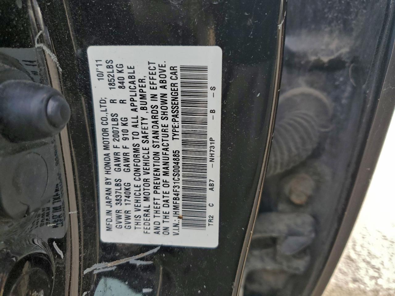 2012 Honda Civic Hybrid L VIN: JHMFB4F31CS004885 Lot: 94878145