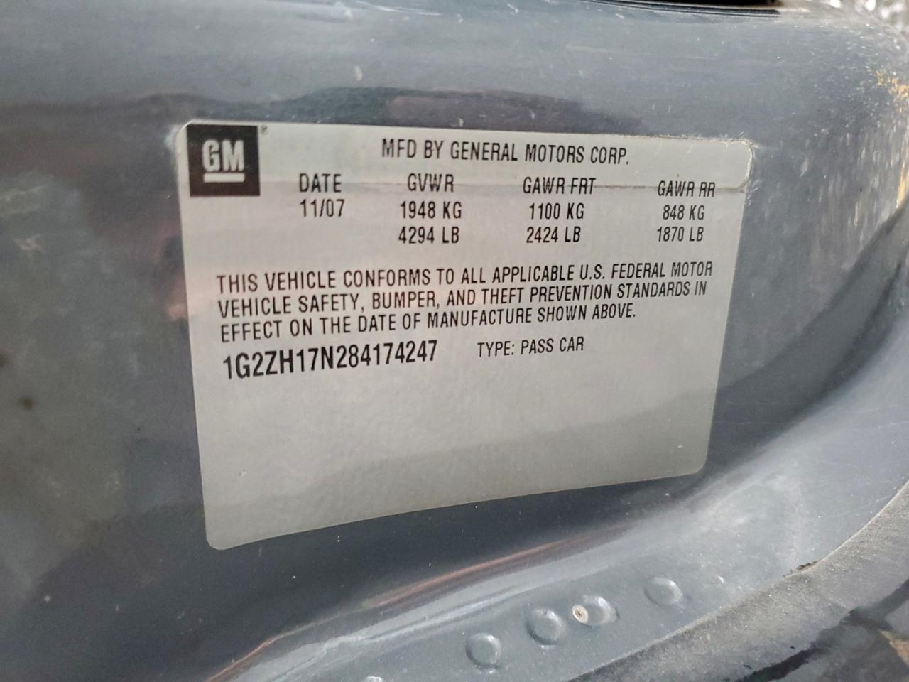 2008 Pontiac G6 Gt VIN: 1G2ZH17N284174247 Lot: 94485125