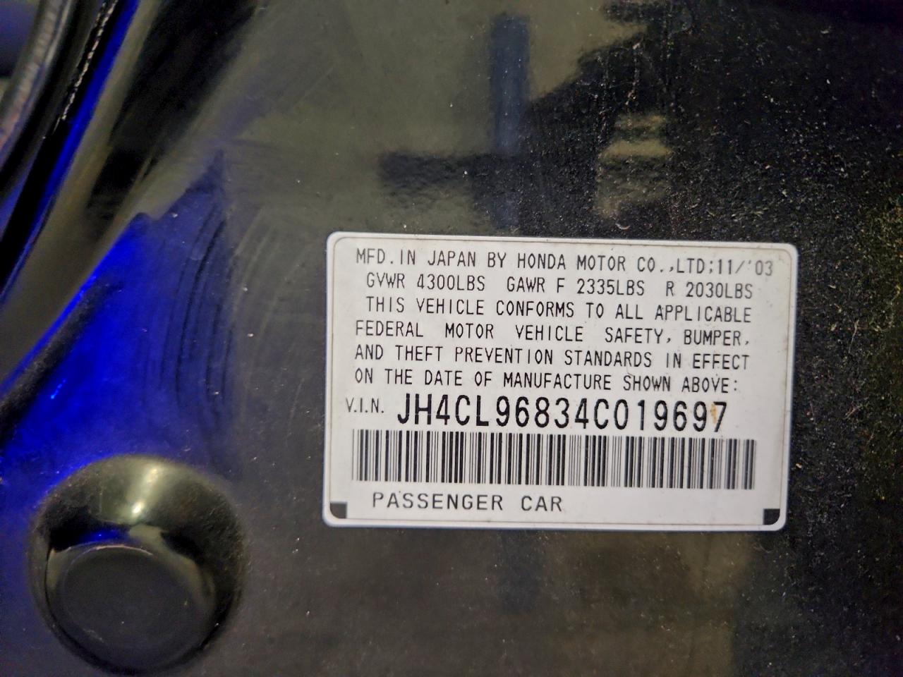 2004 Acura Tsx VIN: JH4CL96834C019697 Lot: 96550915