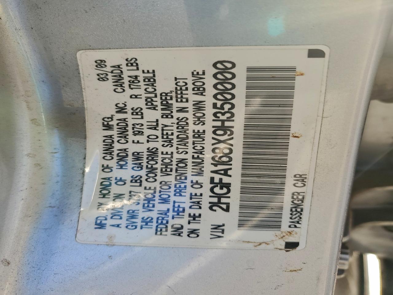 2009 Honda Civic Ex VIN: 2HGFA168X9H350000 Lot: 97629275