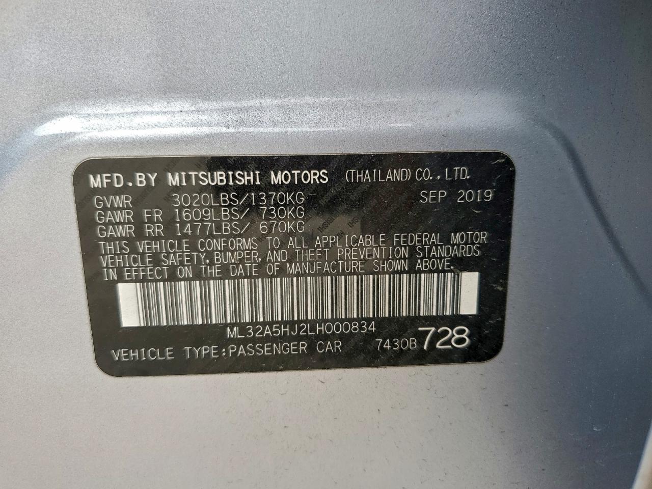 2020 Mitsubishi Mirage Le VIN: ML32A5HJ2LH000834 Lot: 95290375