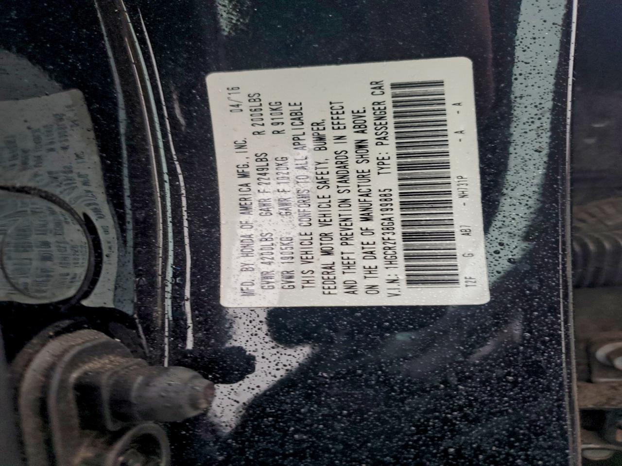 2016 Honda Accord Lx VIN: 1HGCR2F38GA199885 Lot: 95896635