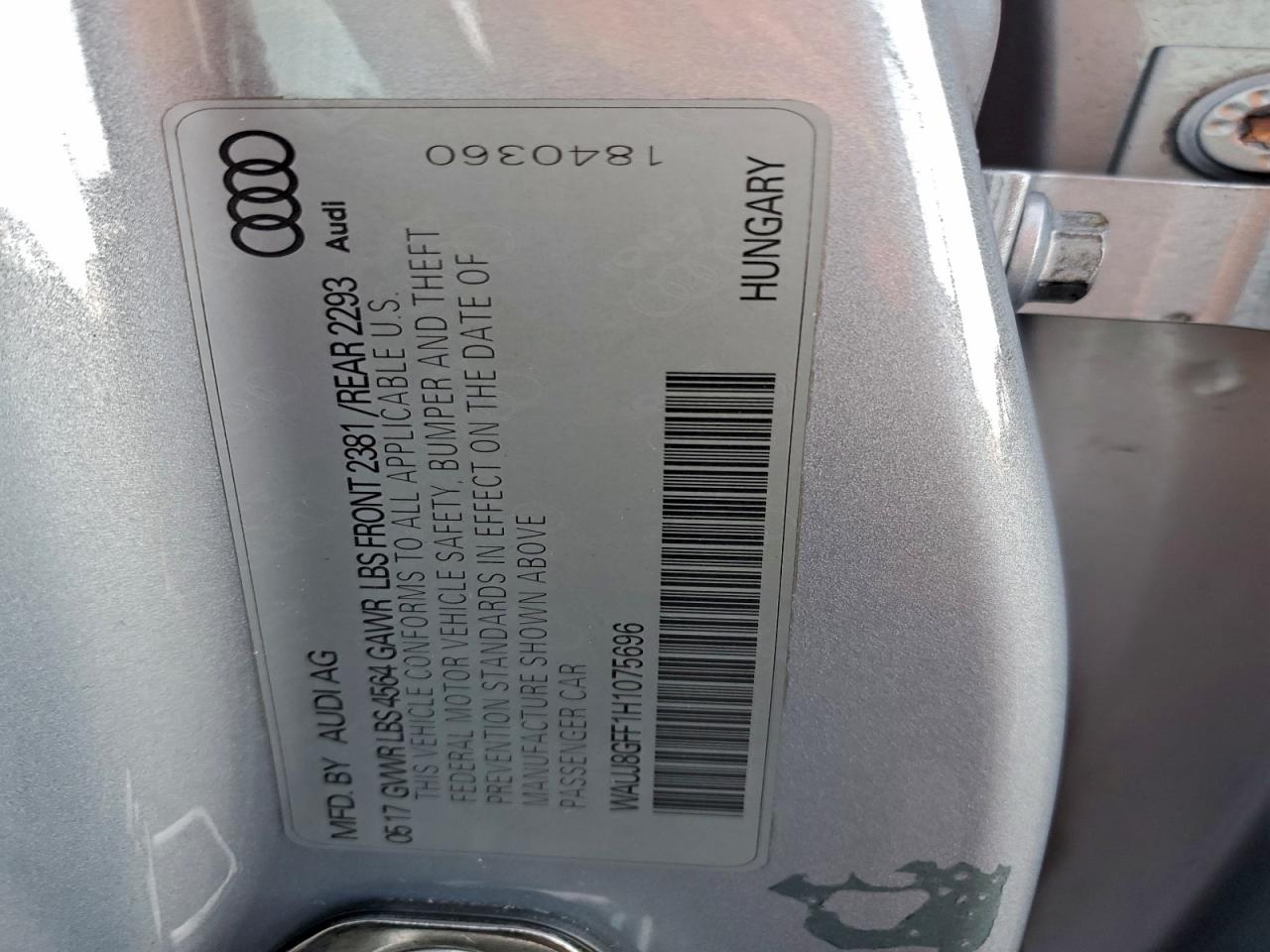 2017 Audi A3 Premium Plus VIN: WAUJ8GFF1H1075696 Lot: 95563415