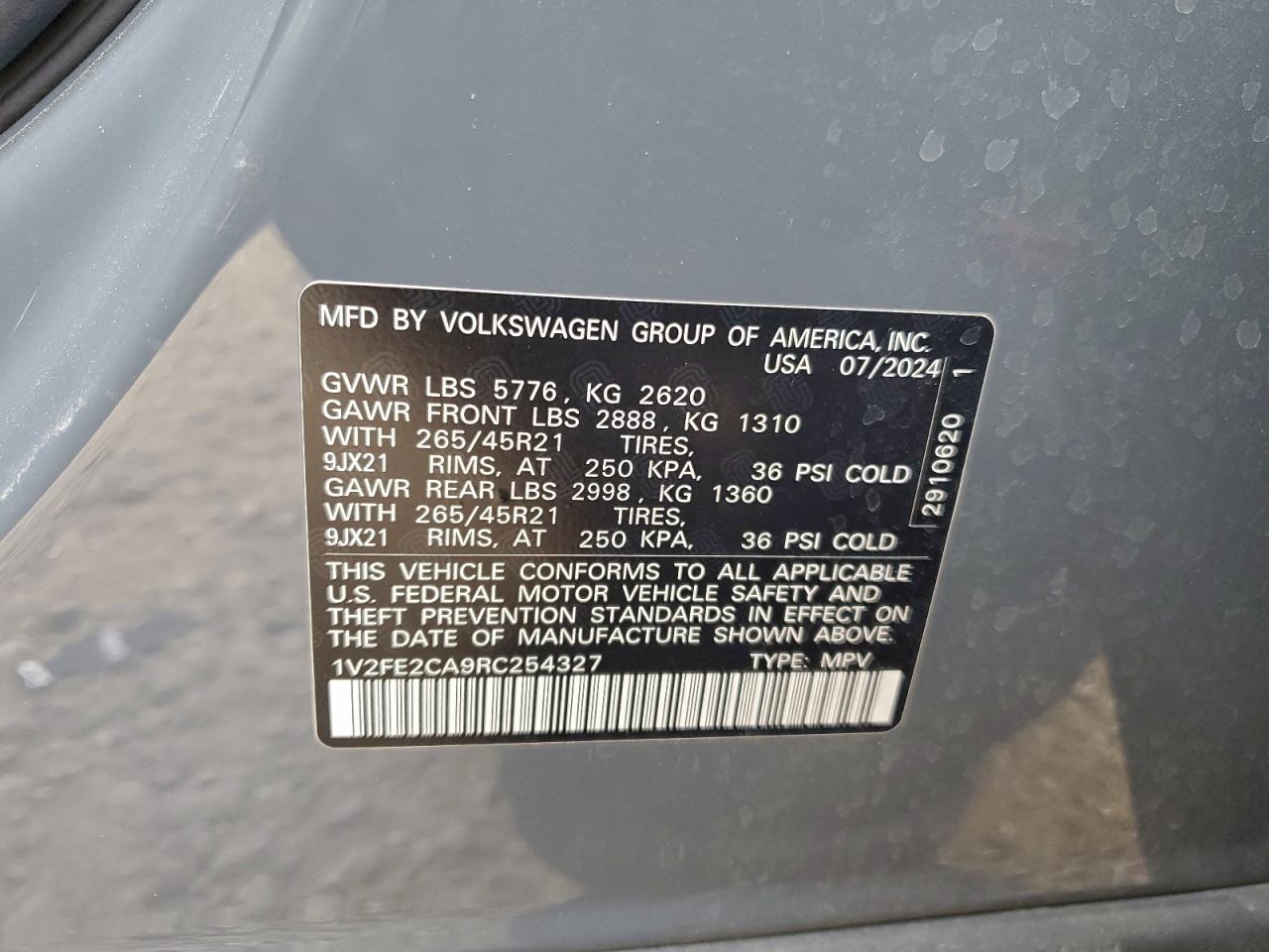 2024 Volkswagen Atlas Cross Sport Sel Premium R-Line VIN: 1V2FE2CA9RC254327 Lot: 94673895