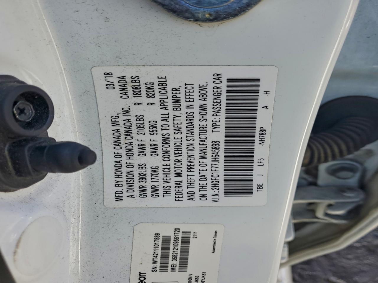 2018 Honda Civic Exl VIN: 2HGFC1F77JH645898 Lot: 94953335