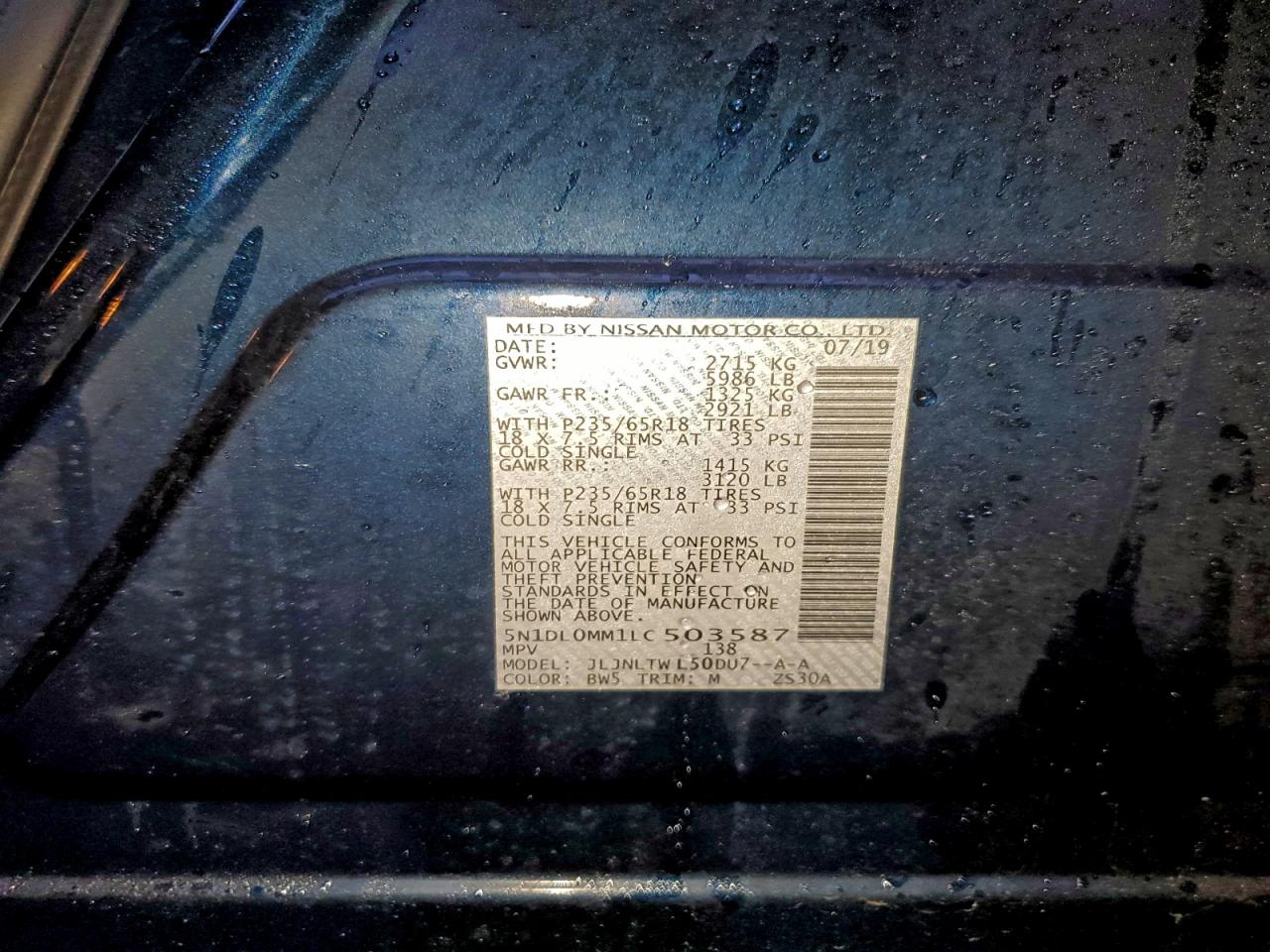 2020 Infiniti Qx60 Luxe VIN: 5N1DL0MM1LC503587 Lot: 94002395