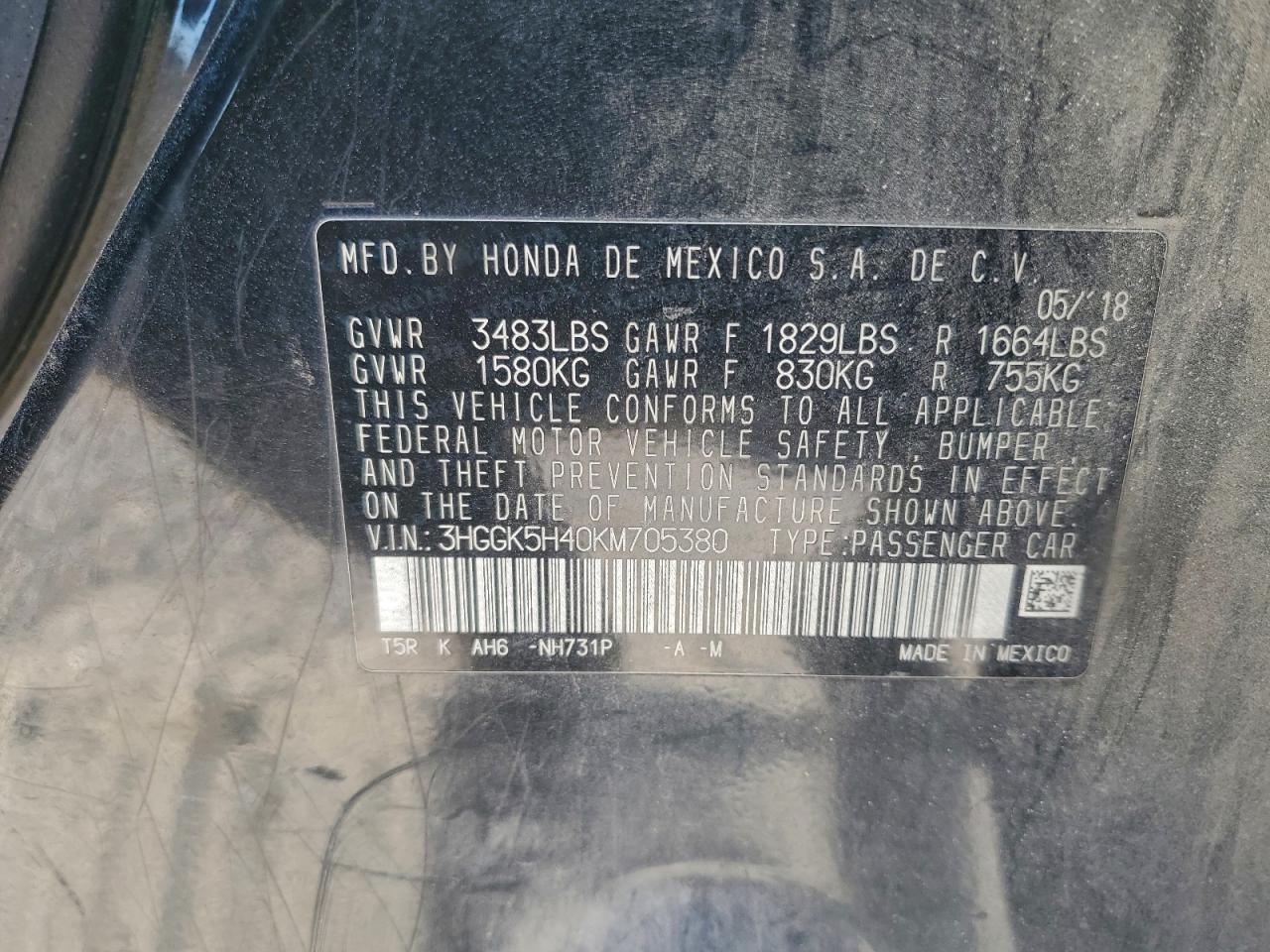 2019 Honda Fit Lx VIN: 3HGGK5H40KM705380 Lot: 95494575