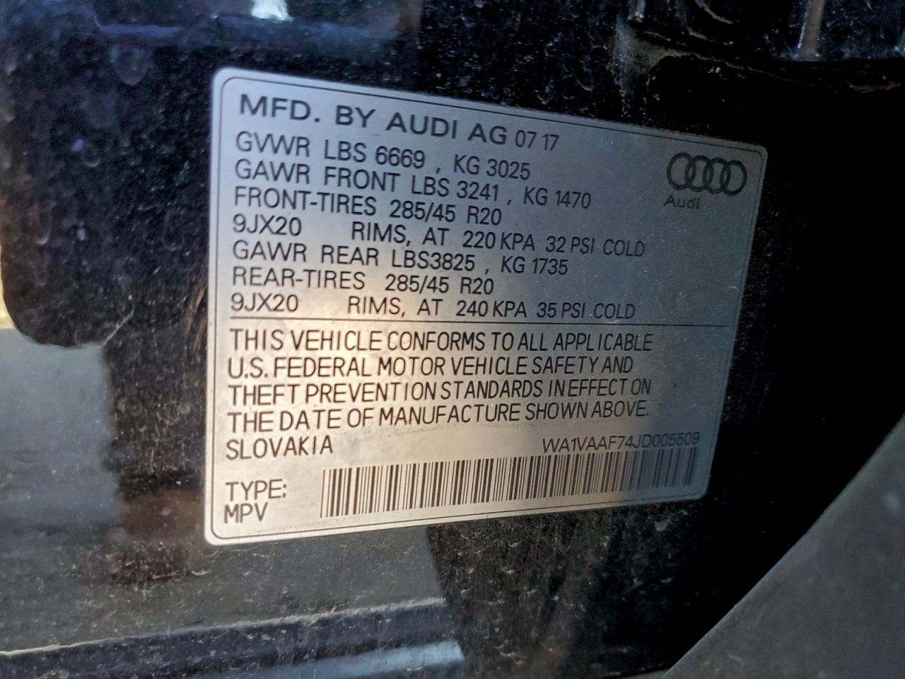 2018 Audi Q7 Prestige VIN: WA1VAAF74JD005509 Lot: 96791495