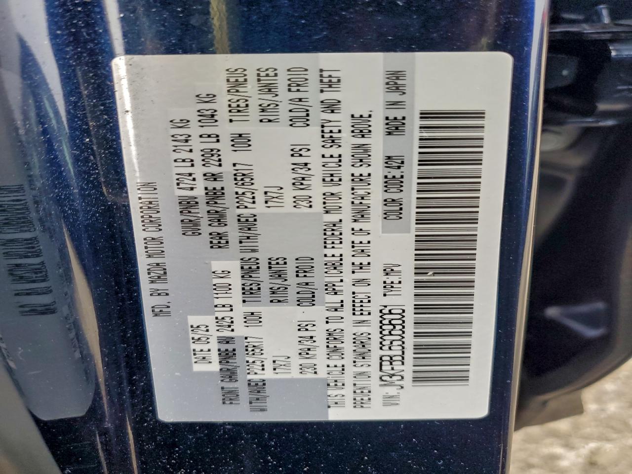 2025 Mazda Cx-5 Select VIN: JM3KFBBL6S0696061 Lot: 95454505