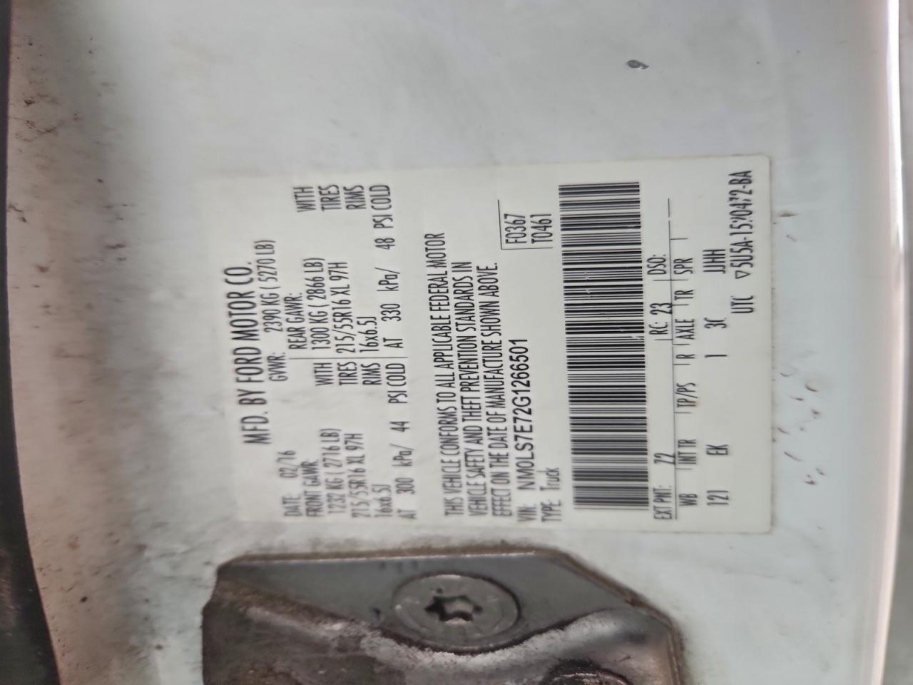 2016 Ford Transit Connect Xl VIN: NM0LS7E72G1266501 Lot: 95518925