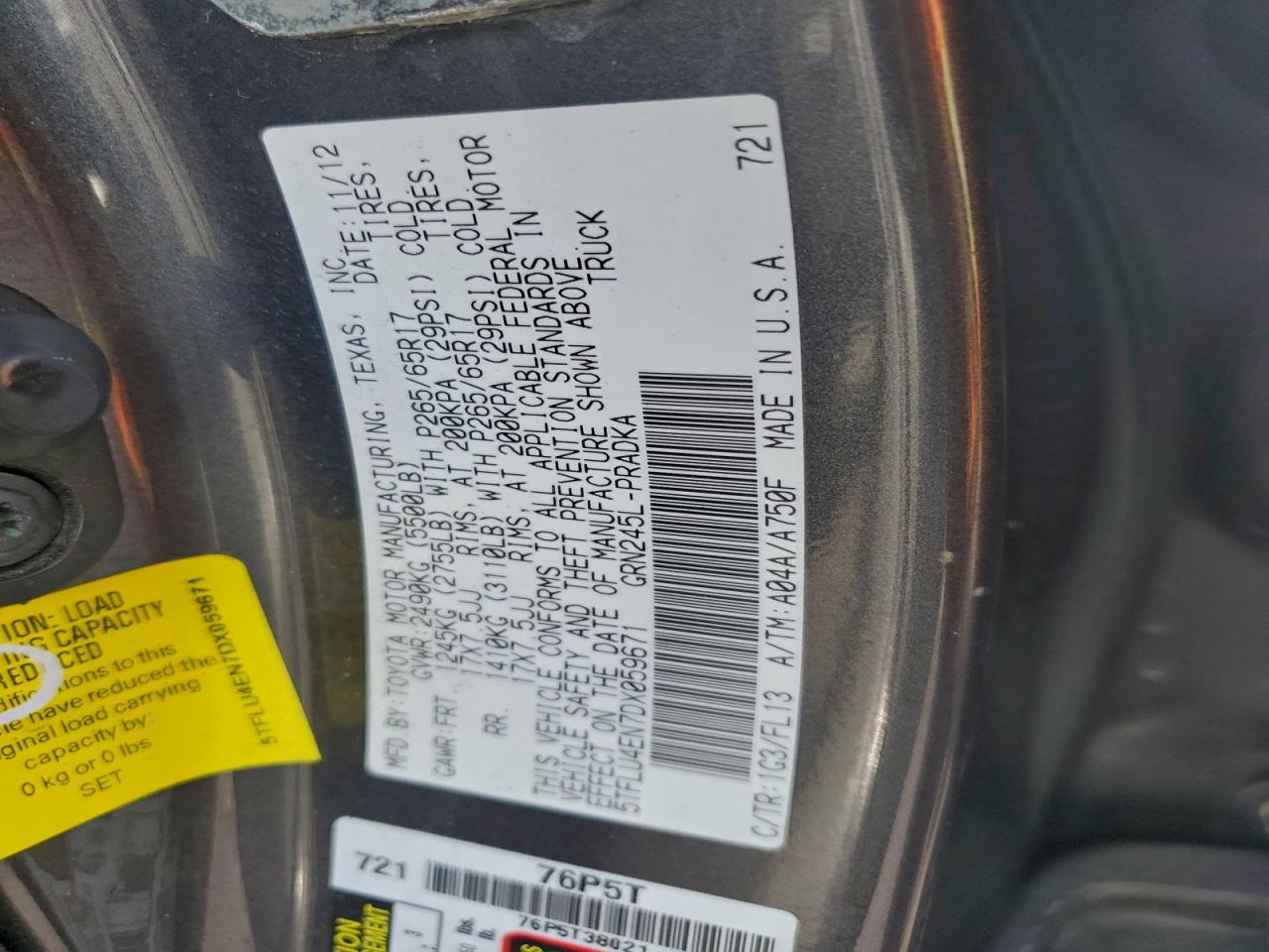 2013 Toyota Tacoma Double Cab VIN: 5TFLU4EN7DX059671 Lot: 94485515