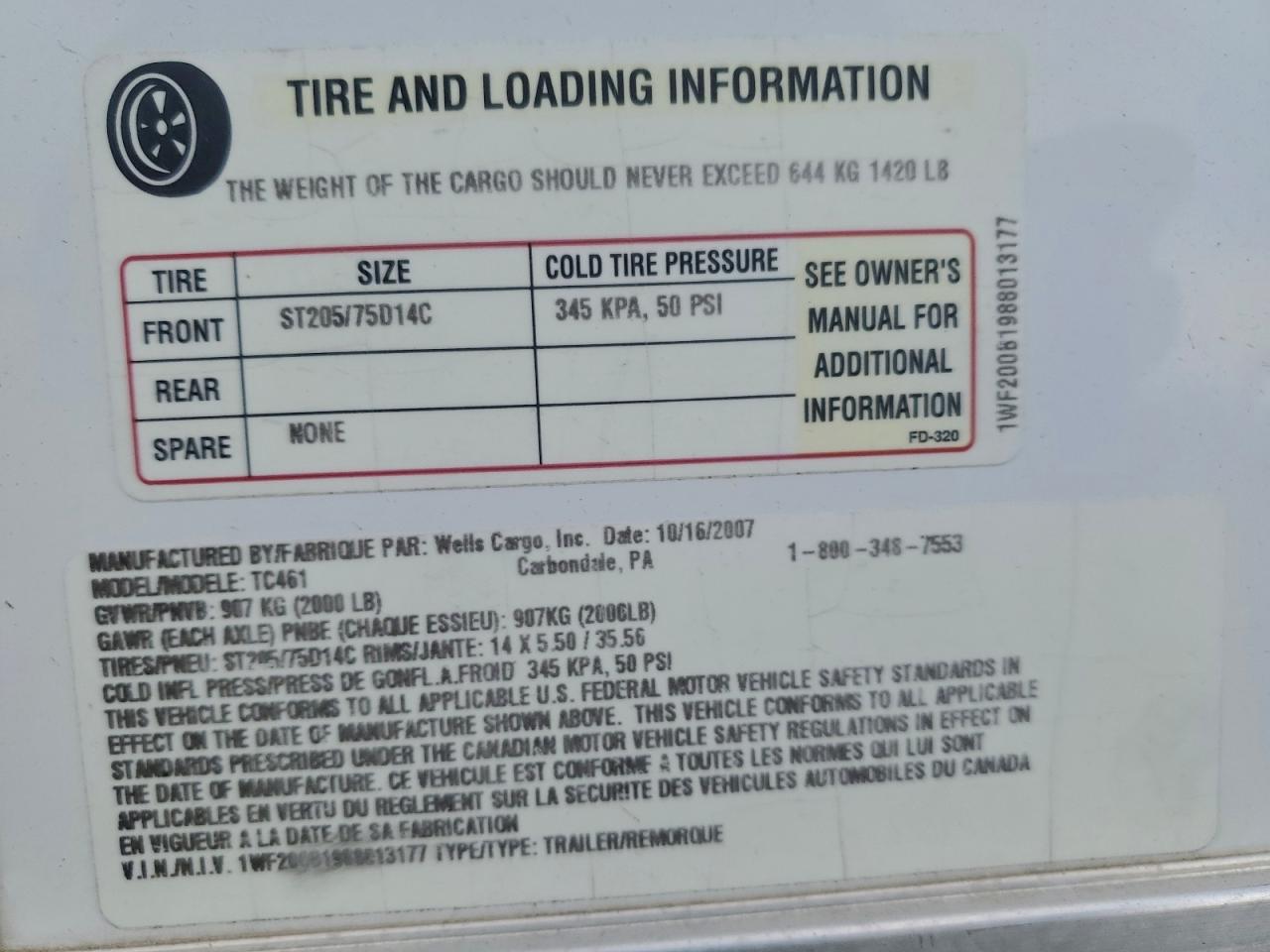 2008 Wells Cargo Cargo VIN: 1WF200B1988013177 Lot: 94640395