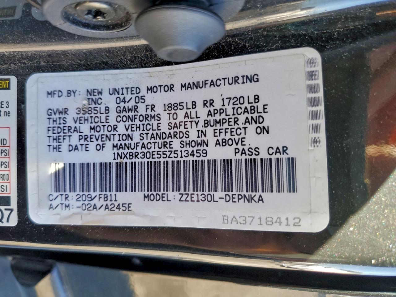 2005 Toyota Corolla Ce VIN: 1NXBR30E55Z513459 Lot: 96503515