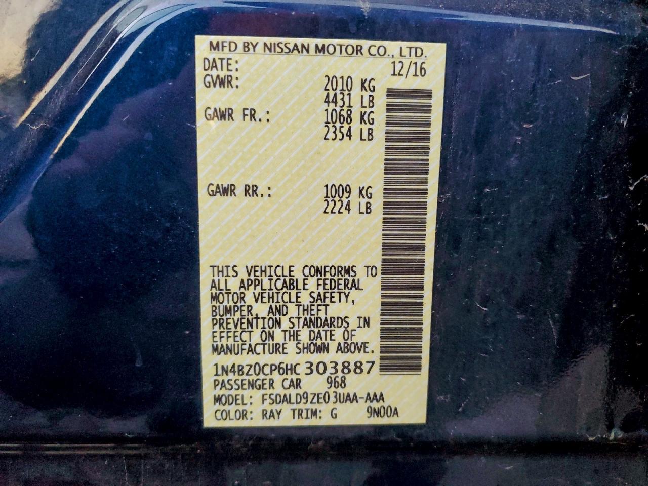 2017 Nissan Leaf S VIN: 1N4BZ0CP6HC303887 Lot: 95619285