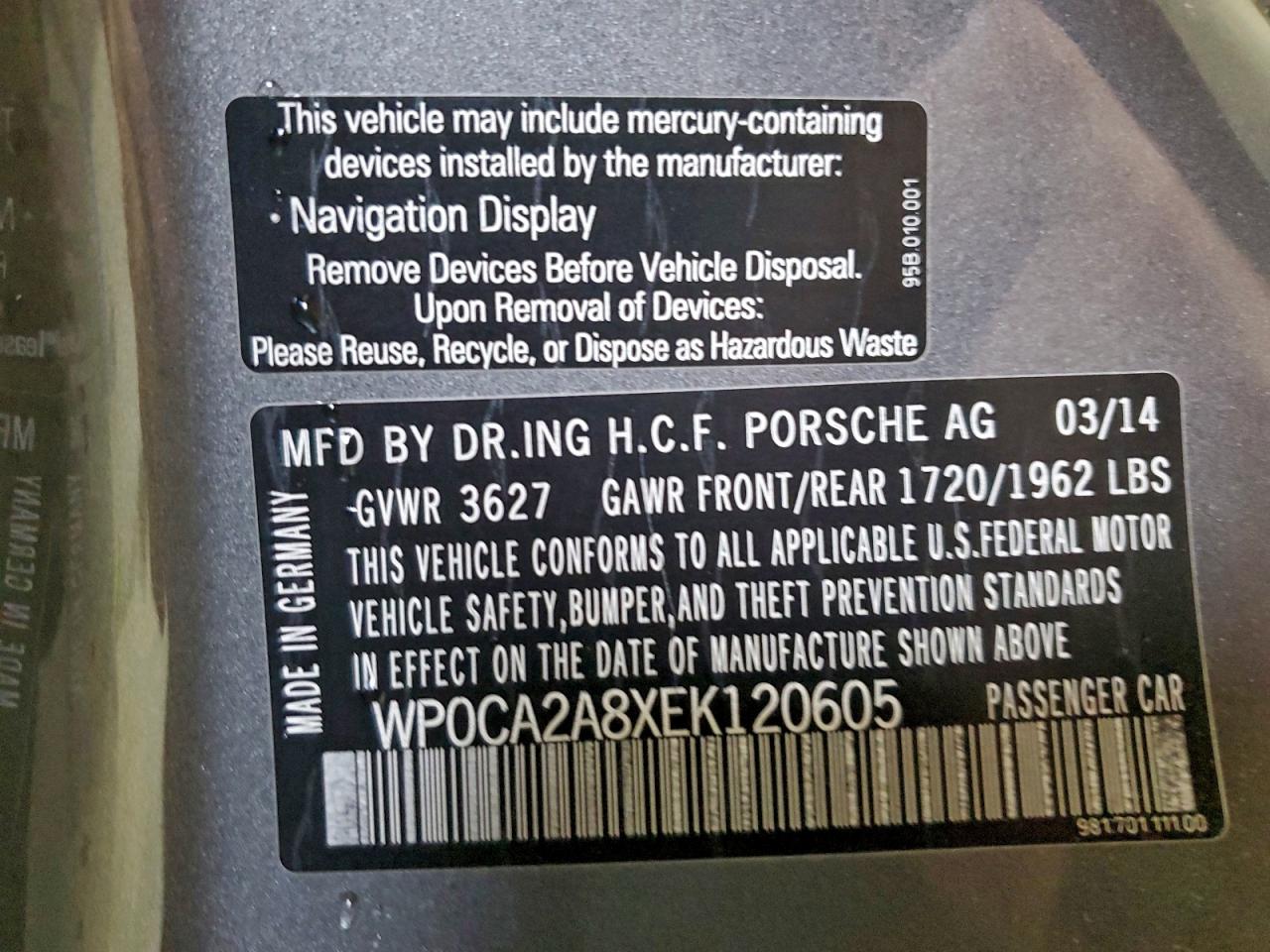 2014 Porsche Boxster VIN: WP0CA2A8XEK120605 Lot: 93211045