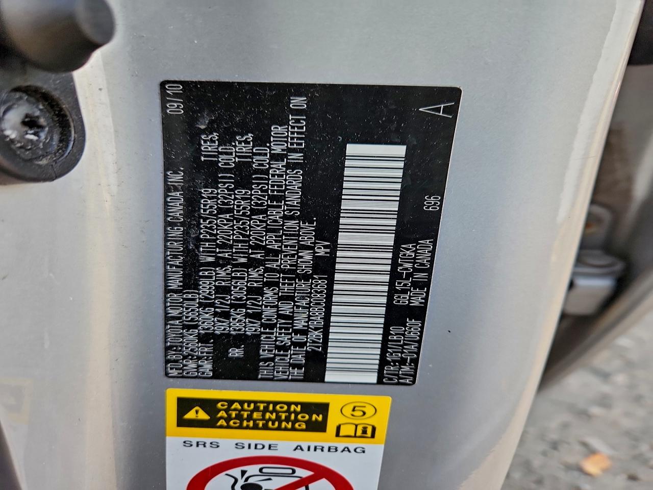 2011 Lexus Rx 350 VIN: 2T2BK1BA8BC083681 Lot: 92995055