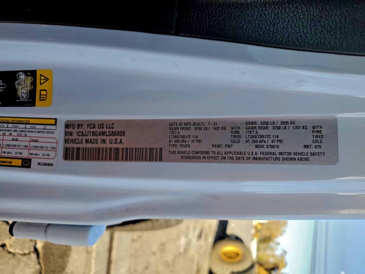 2021 Jeep Gladiator Rubicon VIN: 1C6JJTBG4ML586808 Lot: 94914205