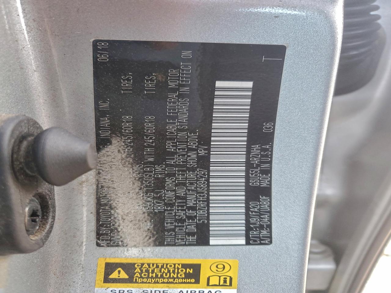 2018 Toyota Highlander Le VIN: 5TDBZRFH3JS894297 Lot: 85440535