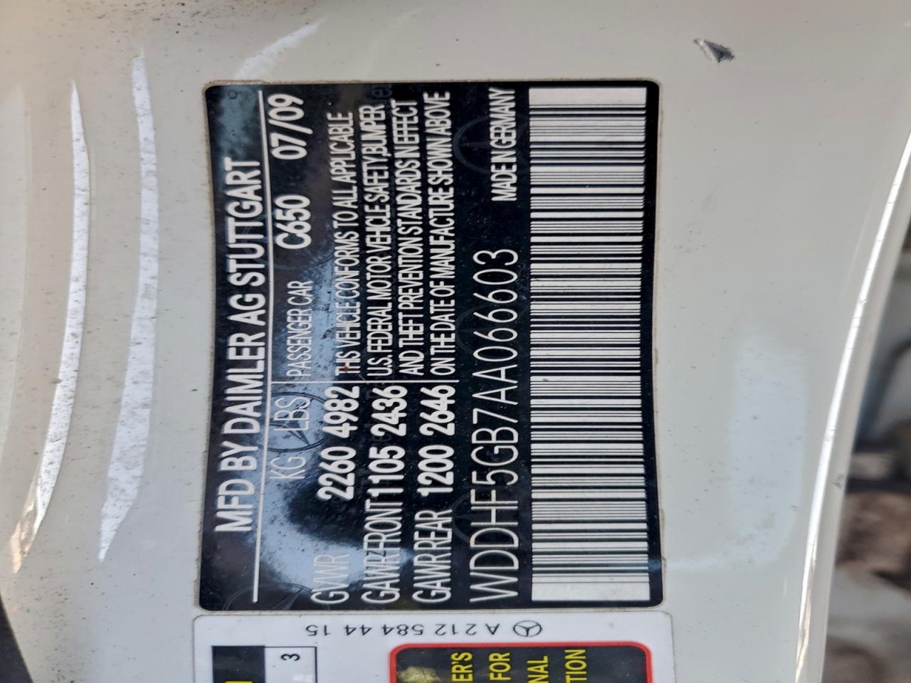 2010 Mercedes-Benz E 350 VIN: WDDHF5GB7AA066603 Lot: 92616625