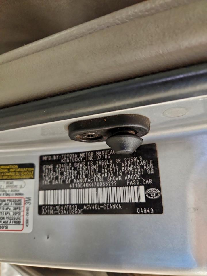 2007 Toyota Camry Ce VIN: 4T1BE46K47U055222 Lot: 93819185