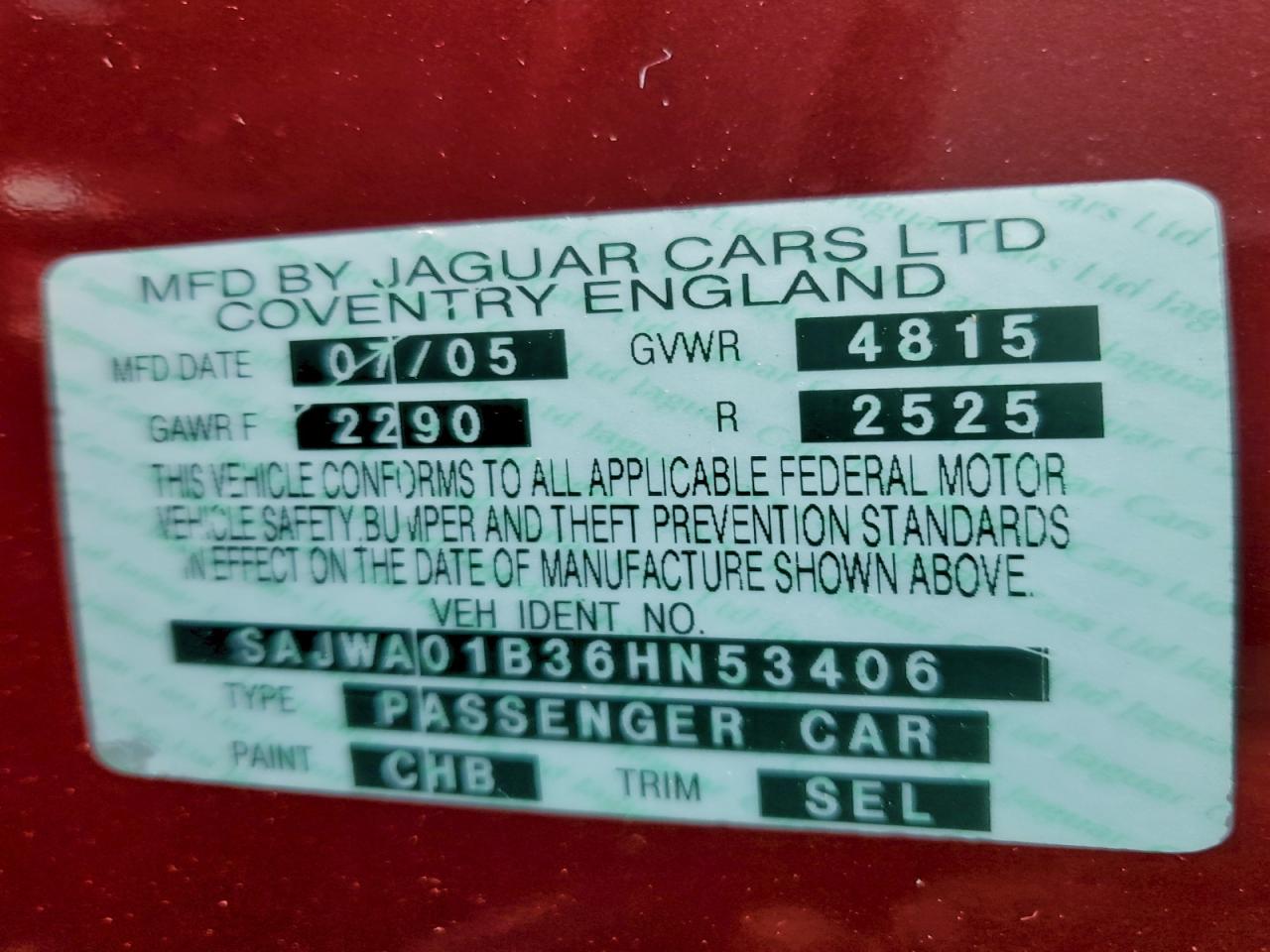 2006 Jaguar S-Type 4.2 VIN: SAJWA01B36HN53406 Lot: 96883975