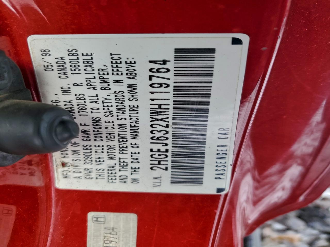 1998 Honda Civic Cx VIN: 2HGEJ632XWH119764 Lot: 96666215