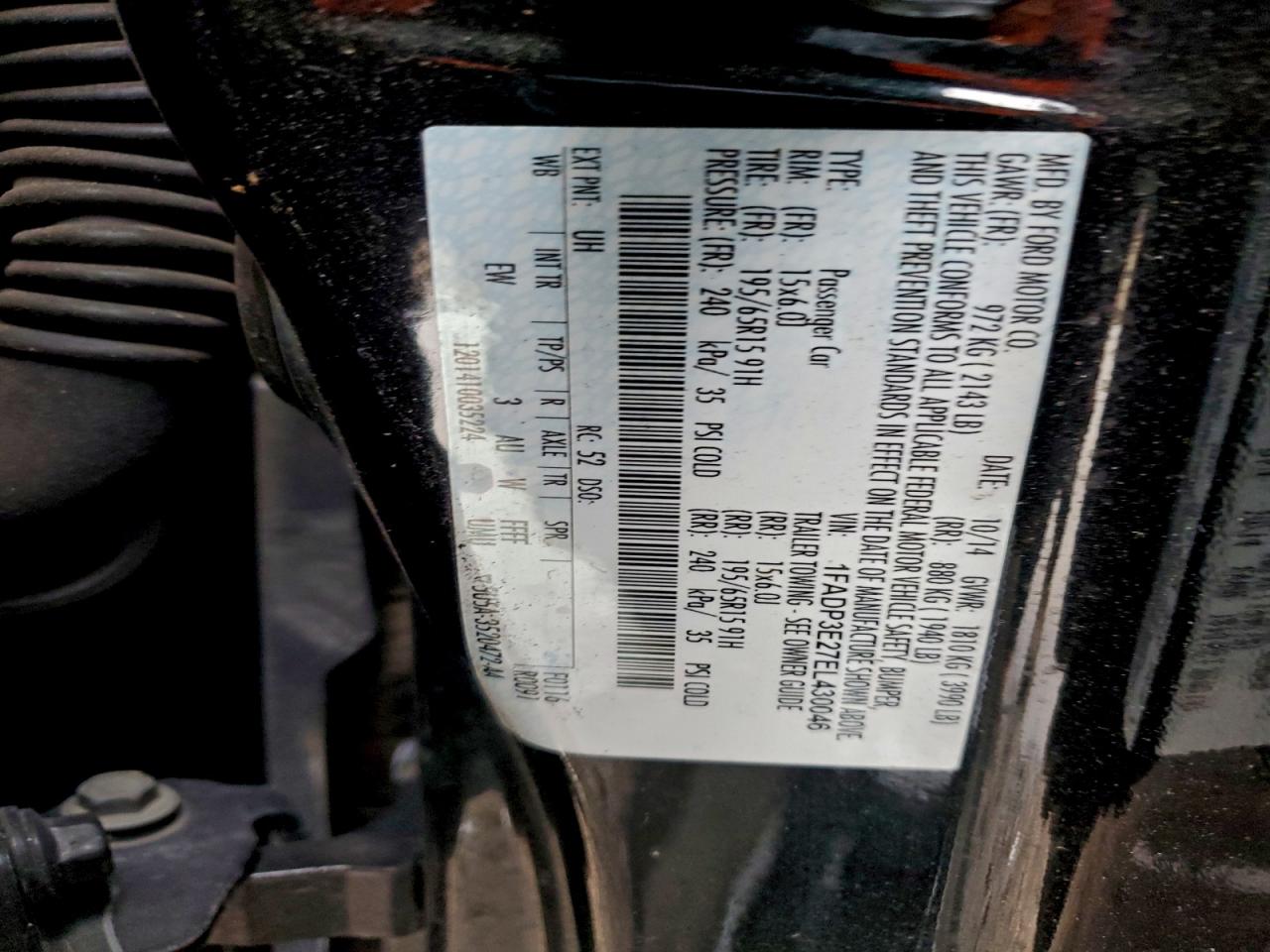 2014 Ford Focus S VIN: 1FADP3E27EL430046 Lot: 95338725