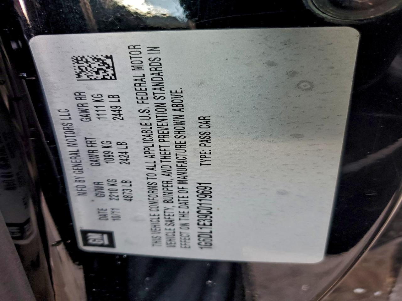 2012 Cadillac Cts Performance Collection VIN: 1G6DL1E39C0119691 Lot: 96550245