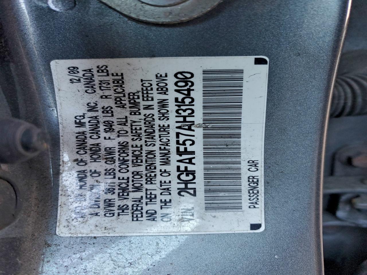 2010 Honda Civic Lx VIN: 2HGFA1F57AH315490 Lot: 95259505