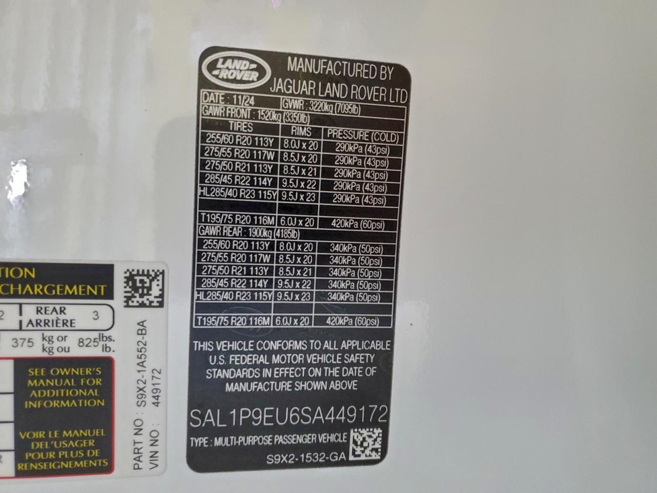 2025 Land Rover Range Rover Sport Se VIN: SAL1P9EU6SA449172 Lot: 96131325