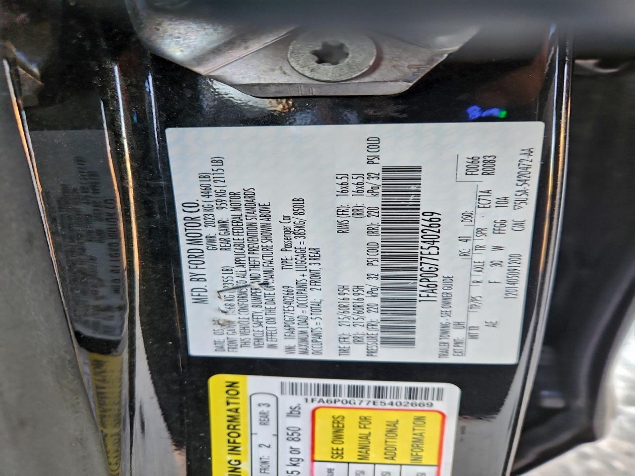 2014 Ford Fusion S VIN: 1FA6P0G77E5402669 Lot: 96849005