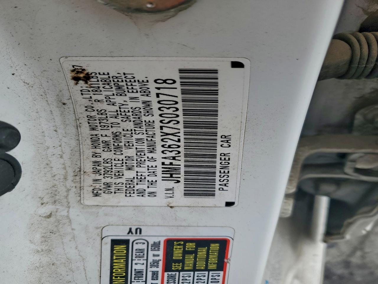 2007 Honda Civic Hybrid VIN: JHMFA362X7S030718 Lot: 94995155