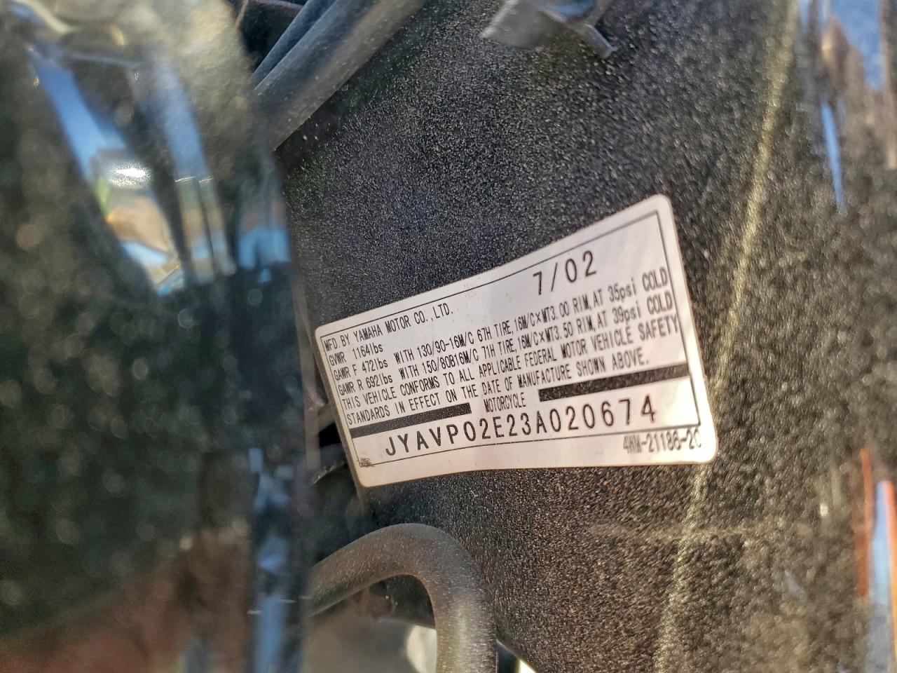 2003 Yamaha Xv1600 As VIN: JYAVP02E23A020674 Lot: 97410245