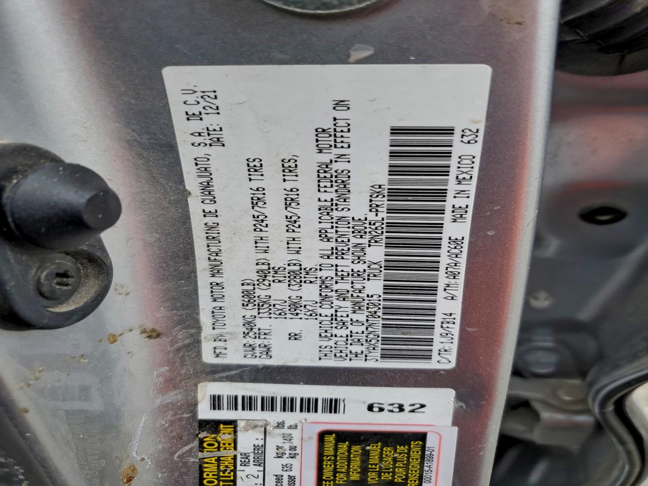 2022 Toyota Tacoma Double Cab VIN: 3TYAX5GN7NT043015 Lot: 95462225