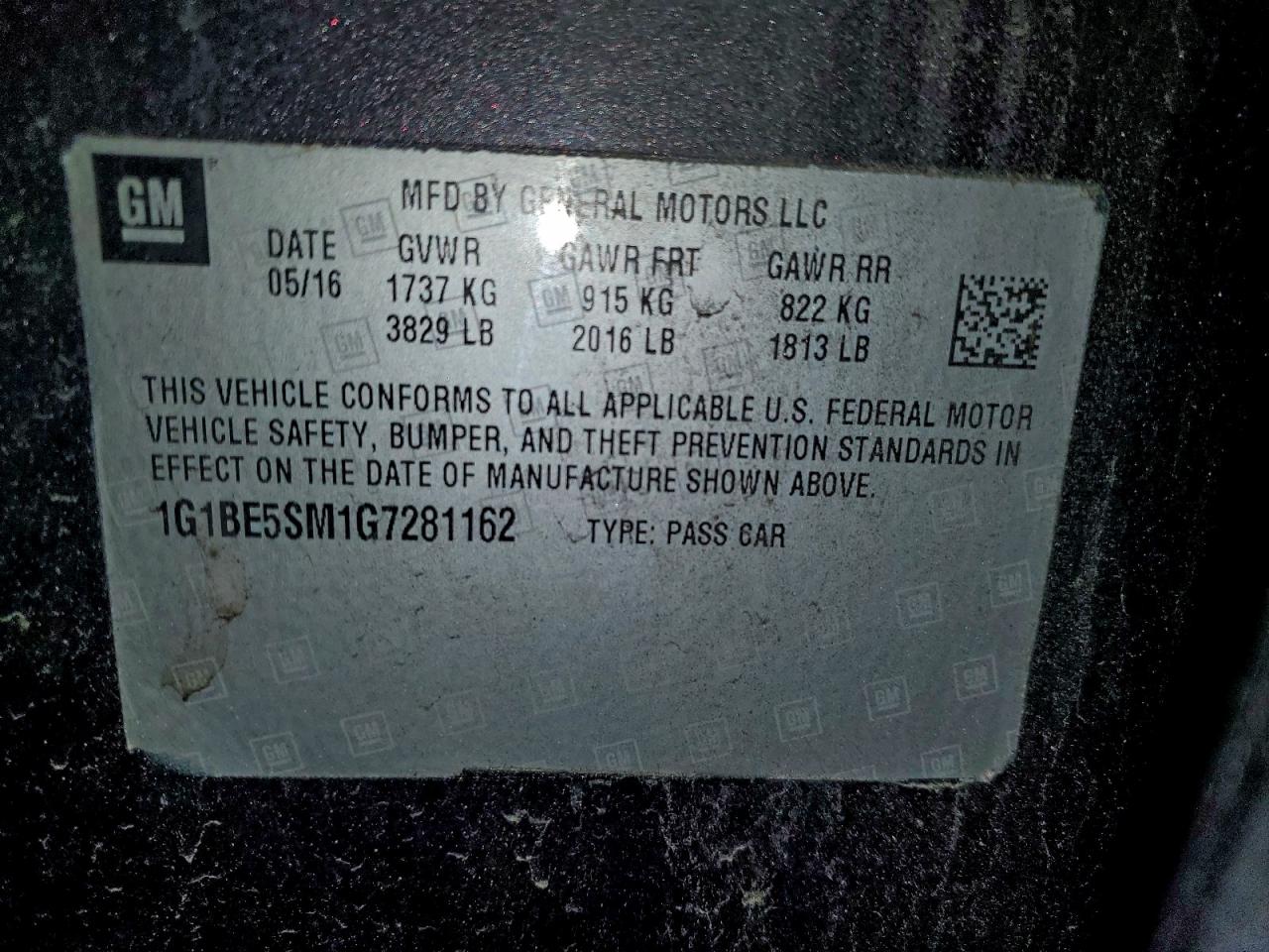 2016 Chevrolet Cruze Lt VIN: 1G1BE5SM1G7281162 Lot: 96136905