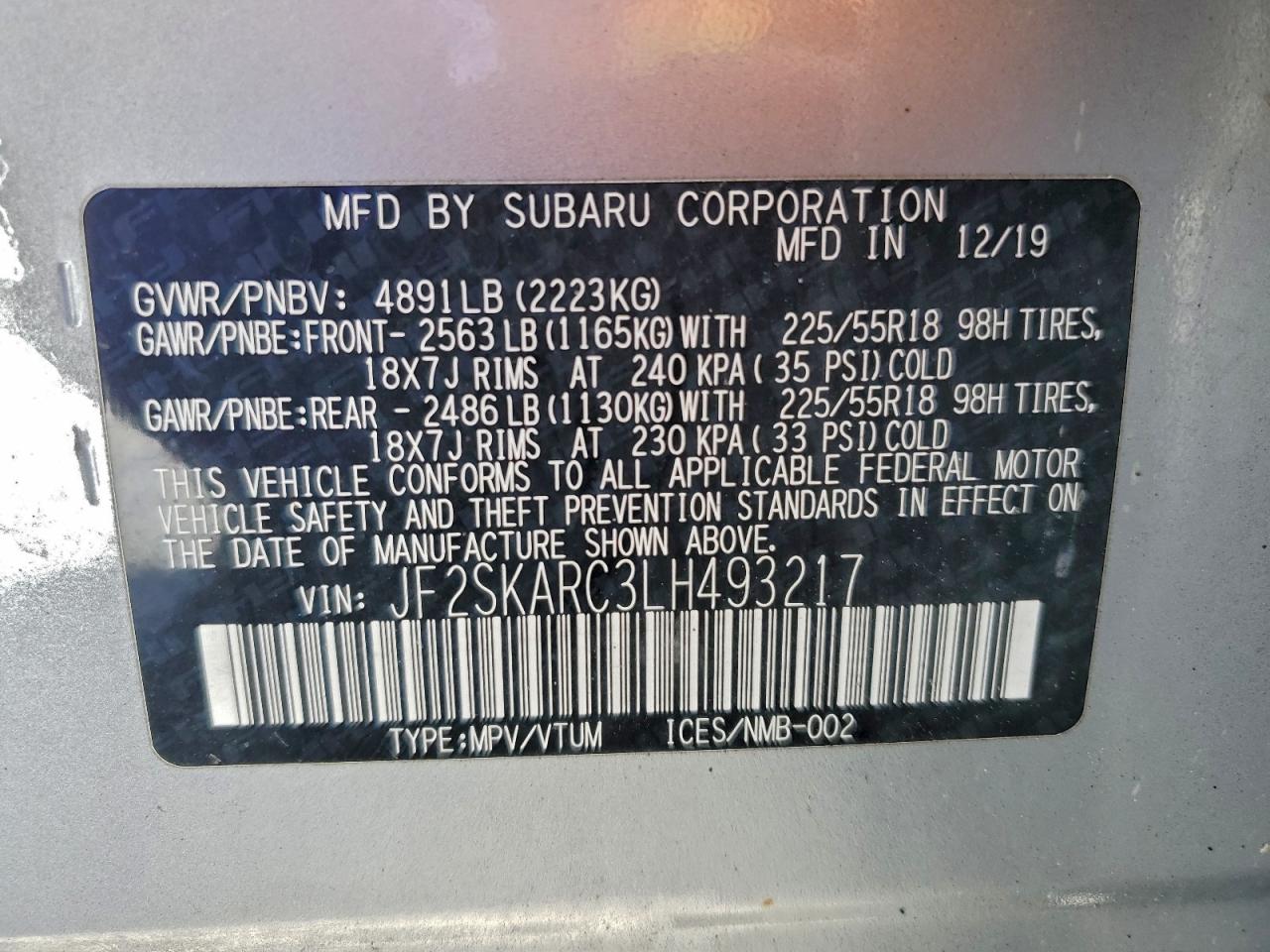 2020 Subaru Forester Sport VIN: JF2SKARC3LH493217 Lot: 94920795